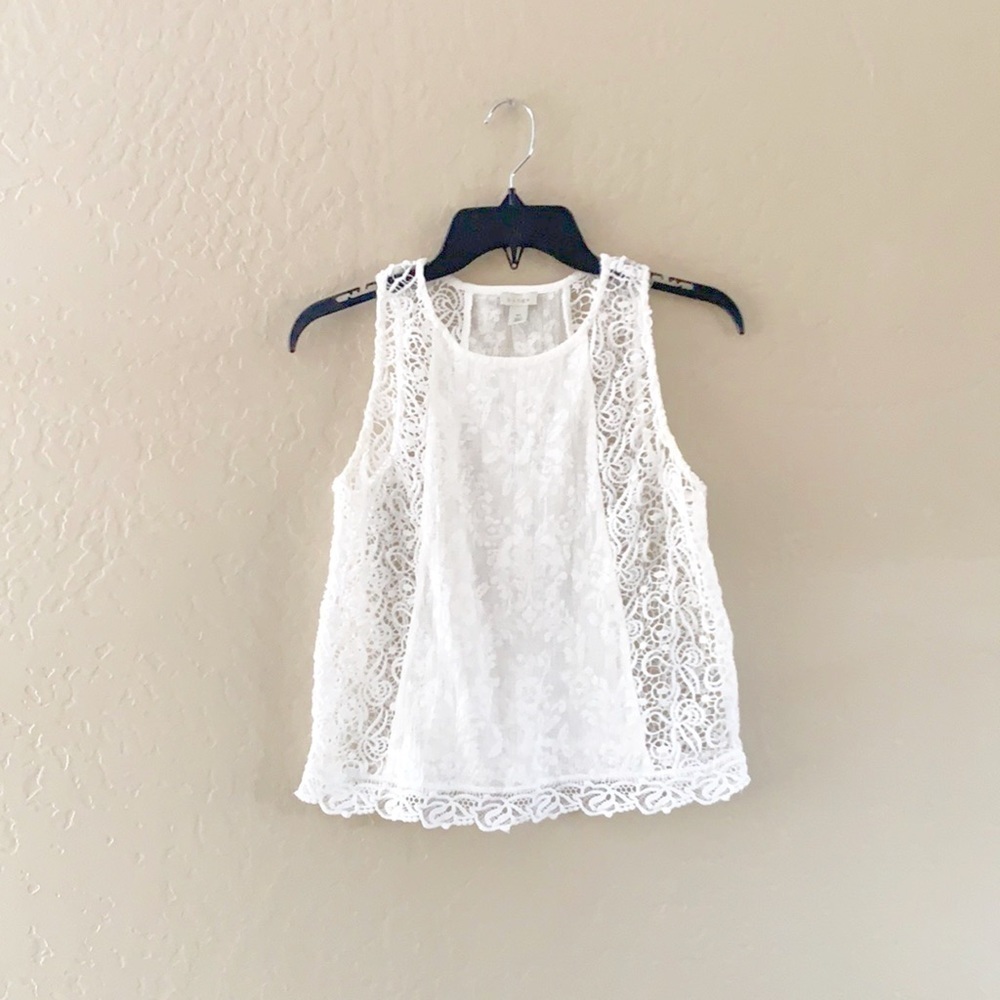 🌿Final Sale Hinge Anthro White Lace and‎ Crochet Sleeveless Top